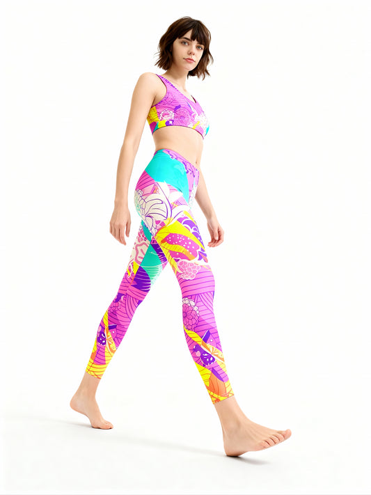 Pink Wild Flowers - Womens Active Leggings